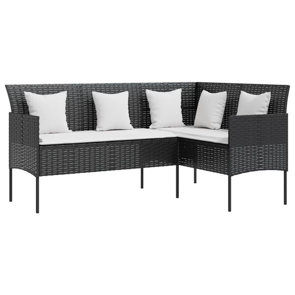 vidaXL Sofa w kształcie litery L z poduszkami, rattan PE, czarna