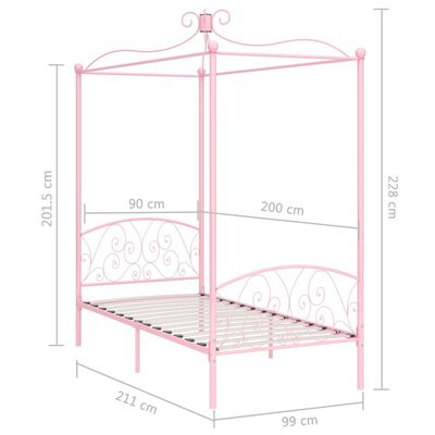 vidaXL Rama łóżka z baldachimem, różowa, metalowa, 90 x 200 cm