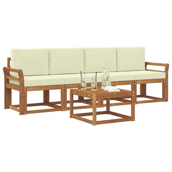 vidaXL Zestaw sof na zewnątrz z poduszką 5 pcs Naturalny i Kremowy