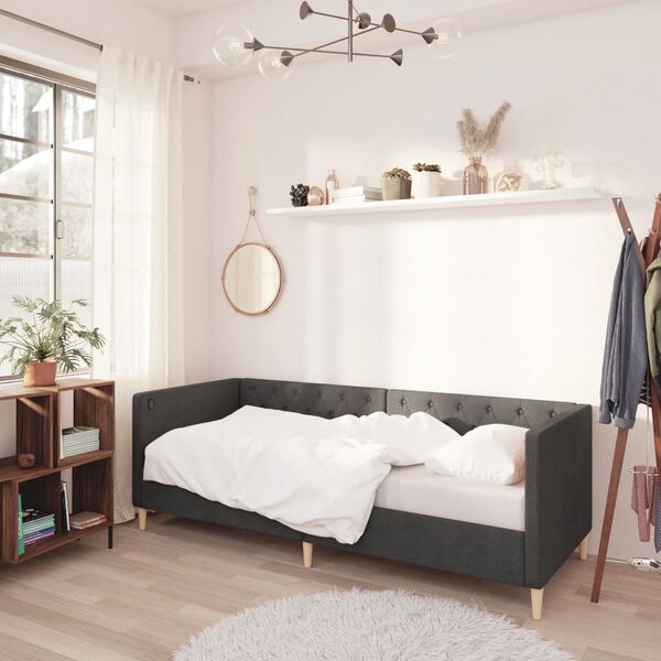 vidaXL Ł&oacute;żko dzienne z materacem i USB, ciemnoszara tkanina, 90x200 cm