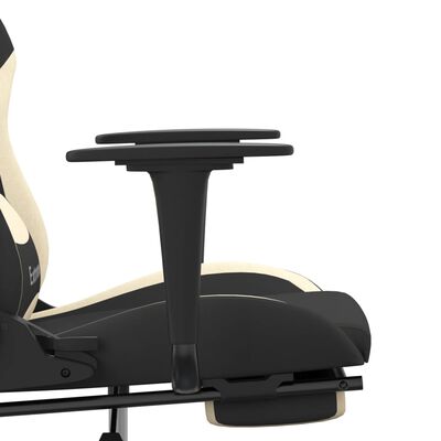 vidaXL Fotel gamingowy z podnóżkiem, czarno-kremowy, tkanina