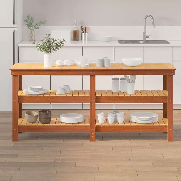 vidaXL St&oacute;ł warsztatowy z p&oacute;łką Woskowy Brąz 181.5 x 50 x 80 cm