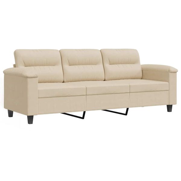 vidaXL 3-osobowa sofa, kremowa, 180 cm, tapicerowana mikrofibrą