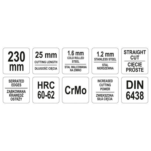 YATO Nożyce do cięcia blachy, proste typu bulldog, 230 mm, ż&oacute;łte