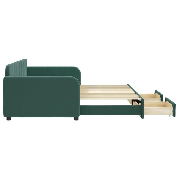 vidaXL Sofa rozsuwana z szufladami, ciemnozielona, 90x200 cm, aksamit