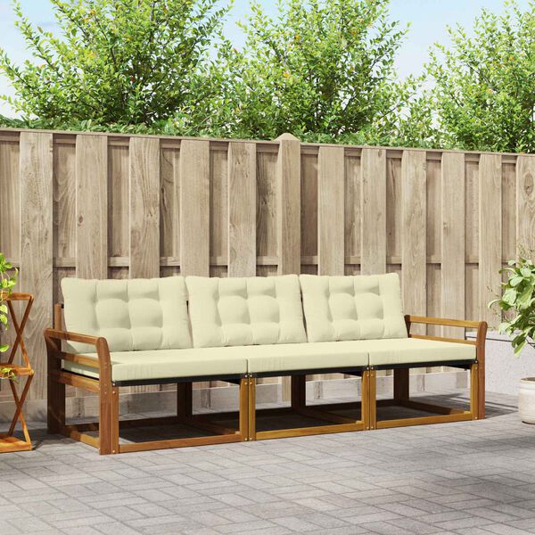 vidaXL Zestaw sof na zewnątrz z poduszką 3 pcs Naturalny i Kremowy