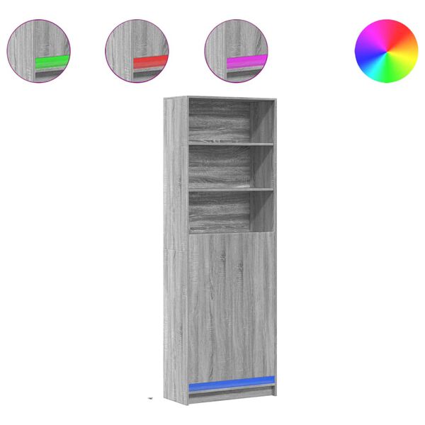 vidaXL Wysoka szafka z LED, szary dąb sonoma, 69x32,5x200 cm