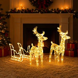 vidaXL Świąteczna dekoracja renifery z saniami, 160 diod LED, 130 cm