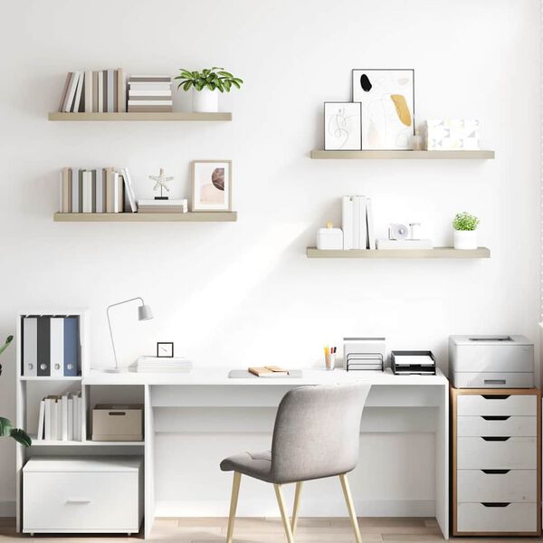 vidaXL P&oacute;łki ścienne, 4 szt., kolor dębowy, 90x23,5x3,8 cm, MDF