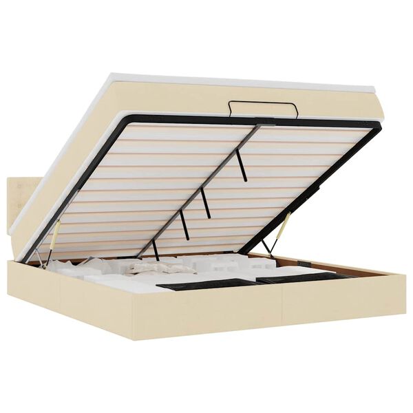 vidaXL Rama łóżka otomana z materacem, kremowa, 180x200 cm, tkanina