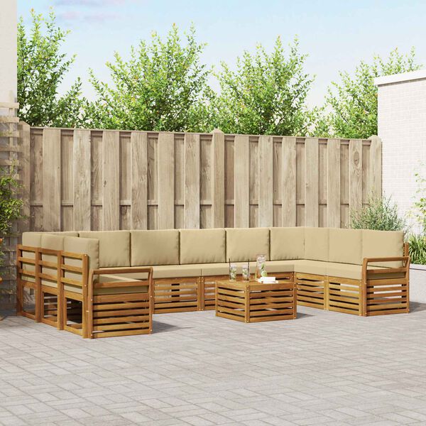 vidaXL Zestaw sofy narożnej z poduszką 11 pcs Naturalny i Beżowy