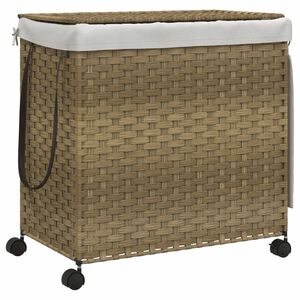 vidaXL Kosz na pranie z k&oacute;łkami, 60x35x60,5 cm, rattan