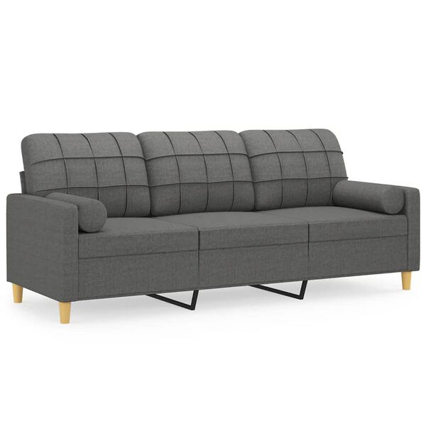vidaXL 3-osobowa sofa z poduszkami, ciemnoszara, 180 cm, tkanina
