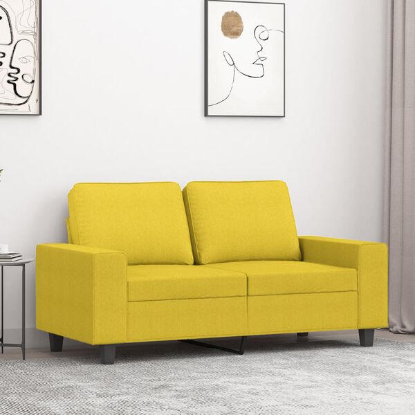 vidaXL Sofa 2-osobowa, jasnożółta, 120 cm, tapicerowana tkaniną