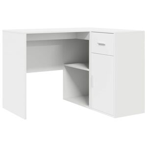 vidaXL Biurko narożne z szufladą z p&oacute;łką Biały 102 x 88 x 75 cm