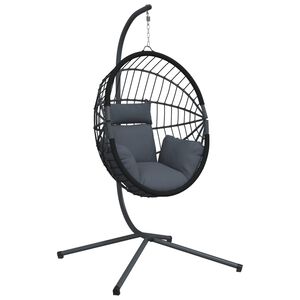 vidaXL Wiszące krzesło kokon ze stojakiem, antracytowe, rattan i stal