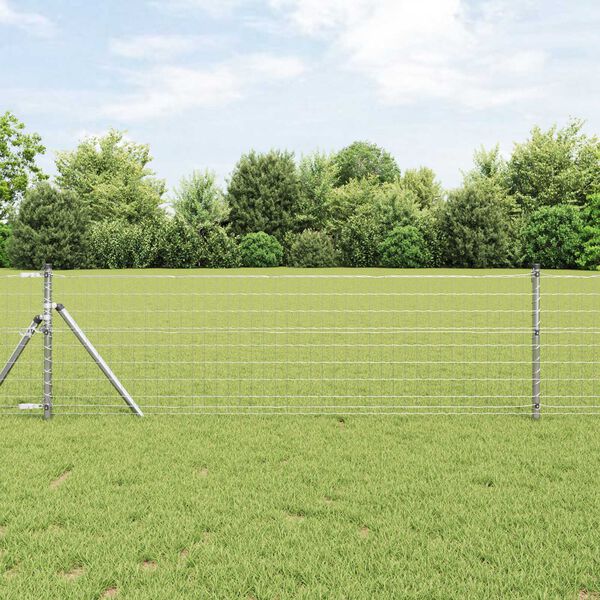vidaXL Ogrodzenie z słupkiem Srebrny 0,8 x 25 m Stal i PVC