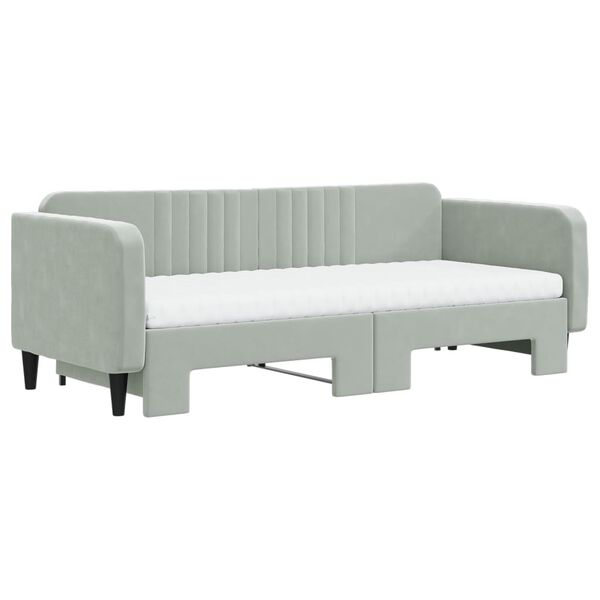 vidaXL Sofa rozsuwana z materacami, jasnoszara, 90x200 cm, aksamit