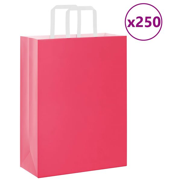 vidaXL Torby papierowe 250 szt. z uchwytami R&oacute;żowe 26x12x35 cm