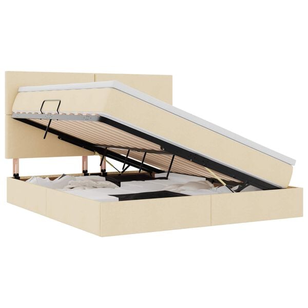 vidaXL Ł&oacute;żko z miejscem na przechowywanie i LED Kremowy 160 x 200 cm