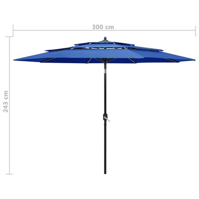 vidaXL 3-poziomowy parasol na aluminiowym słupku, lazurowy, 3 m