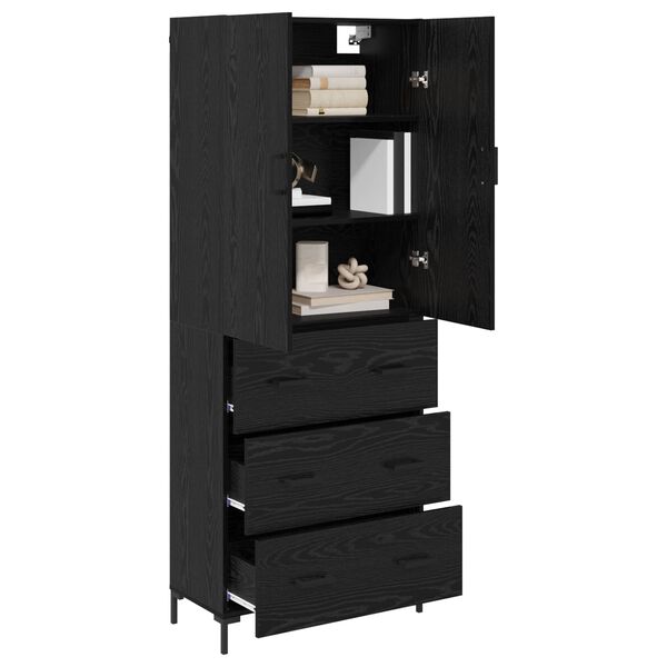 vidaXL Highboard Czarny Dąb 69,5 x 34 x 180 cm Materiał drewnopochodny