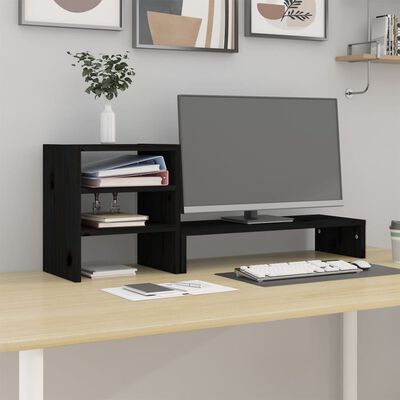 vidaXL Podstawka na monitor, czarna, 81x20x30 cm, lite drewno sosnowe