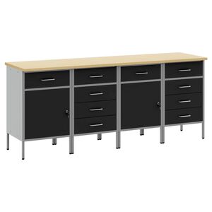 vidaXL Szafka robocza Z blokadą 4 szt. Czarny i szary 200 x 55 x 85 cm