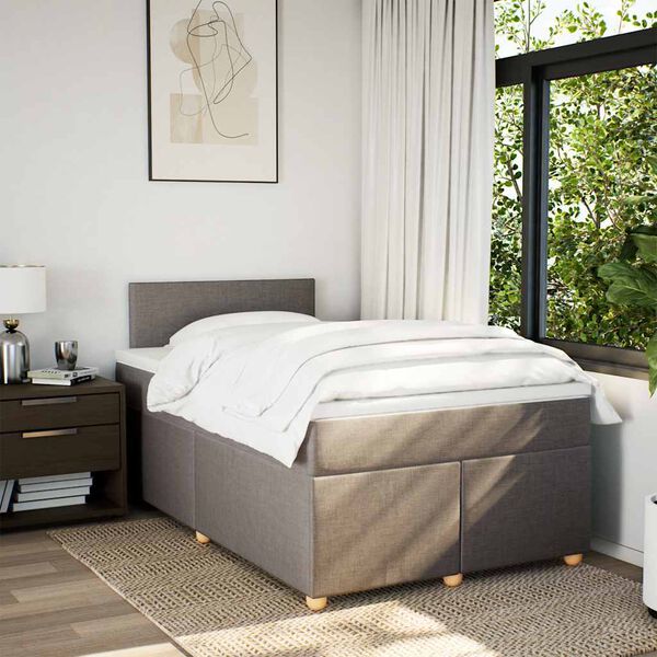 vidaXL Ł&oacute;żko kontynentalne z materacem, taupe, 120x190 cm, tkanina