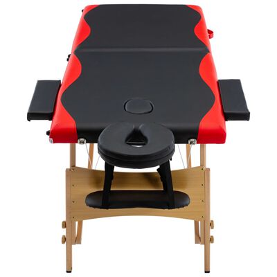 vidaXL Składany stół do masażu, 2-strefowy, drewniany, czarno-czerwony