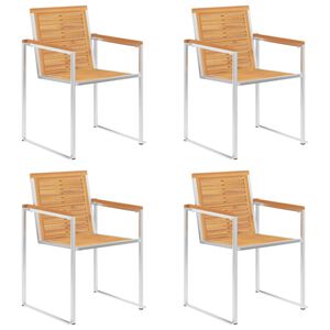 vidaXL Krzesła ogrodowe, 4 szt., lite drewno tekowe i stal nierdzewna