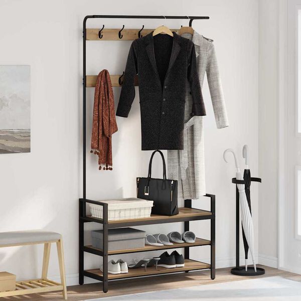 vidaXL Wieszak na płaszcze z p&oacute;łką Dąb rzemieślniczy 95 x 34 x 184 cm