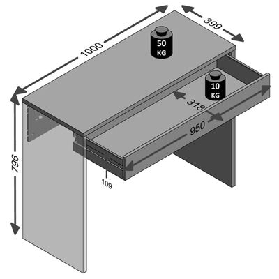 FMD Biurko z szeroką szufladą, 100 x 40 x 80 cm, białe