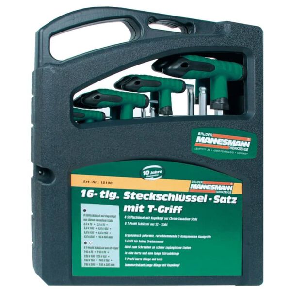 Br&uuml;der Mannesmann Zestaw kluczy trzpieniowych typu T, 16 części, 18190