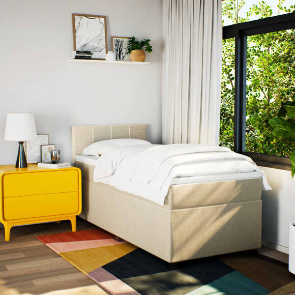 vidaXL Ł&oacute;żko kontynentalne z materacem, kremowe, tkanina, 80x200 cm