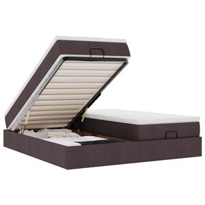 vidaXL Rama ł&oacute;żka otomana z materacami, brązowa, 200x200 cm, tkanina
