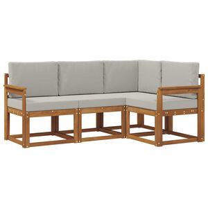 vidaXL Zestaw sof na zewnątrz z poduszką 4 pcs Naturalny i Jasny Szary