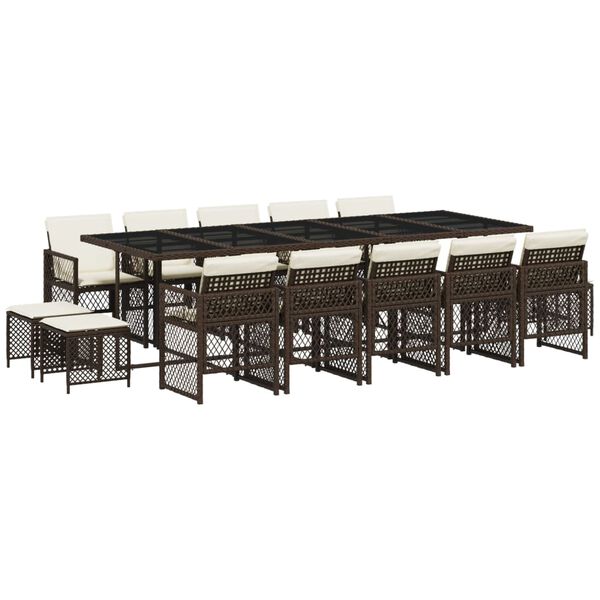 vidaXL 15-cz. zestaw mebli ogrodowych z poduszkami, brązowy, rattan PE