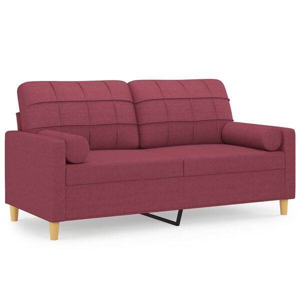 vidaXL 2-osobowa sofa z poduszkami, winna czerwień, 140 cm, tkanina