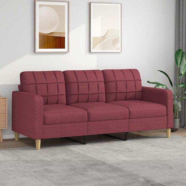 vidaXL Sofa 3-osobowa, winna czerwień, 180 cm,tapicerowana tkaniną