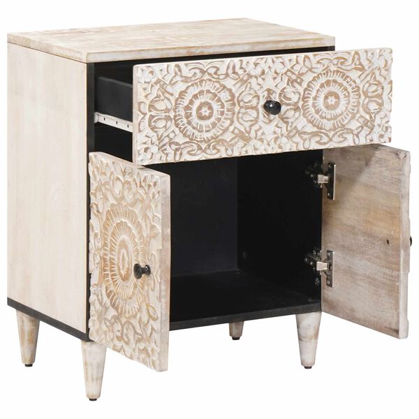 vidaXL Szafka ł&oacute;żkowa z szufladą Biały 50 x 33 x 60 cm Drewno z mango