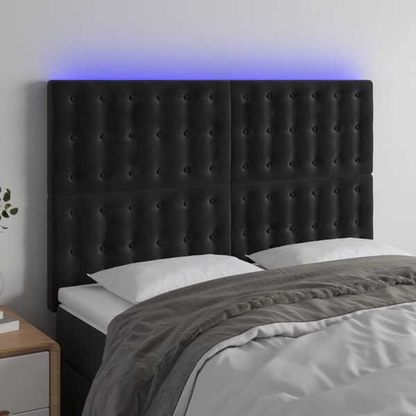 vidaXL Zagł&oacute;wek do ł&oacute;żka z LED, czarny, 144x5x118/128 cm, aksamit