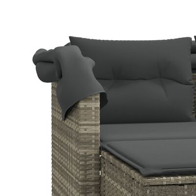 vidaXL 2-os. sofa ogrodowa, daszek i podnóżki, jasnoszara, rattan PE