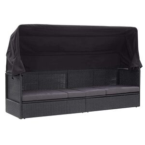 vidaXL Sofa ogrodowa z zadaszeniem, polirattan, czarna