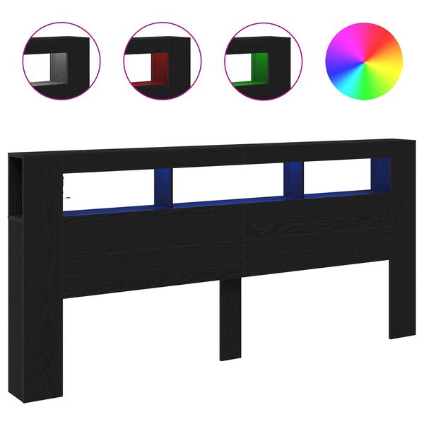 vidaXL Wezgłowie LED Ze LED Lights Czarny Dąb 220 x 18,5 x 103,5 cm