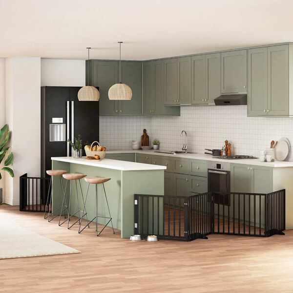 vidaXL Składana bramka dla psa, z drzwiami, 6 paneli, czarna, 480 cm