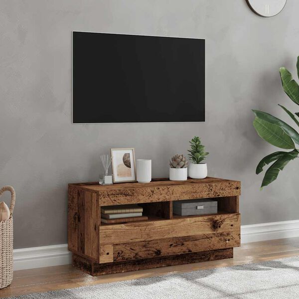 vidaXL Szafka pod TV z oświetleniem LED, stare drewno, 80x35x40 cm