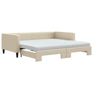 vidaXL Sofa rozsuwana z materacami, kremowa, 100x200 cm, tkanina