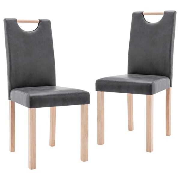 vidaXL Krzesła stołowe, 2 szt., szare, sztuczna sk&oacute;ra zamszowa