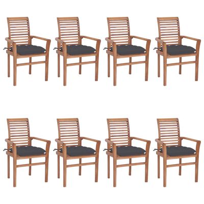 vidaXL Krzesła stołowe 8 szt., z antracytowymi poduszkami, tekowe